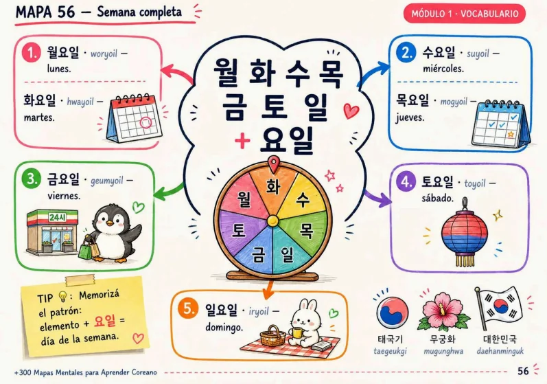 Mapa mental de vocabulario: los días de la semana en coreano
